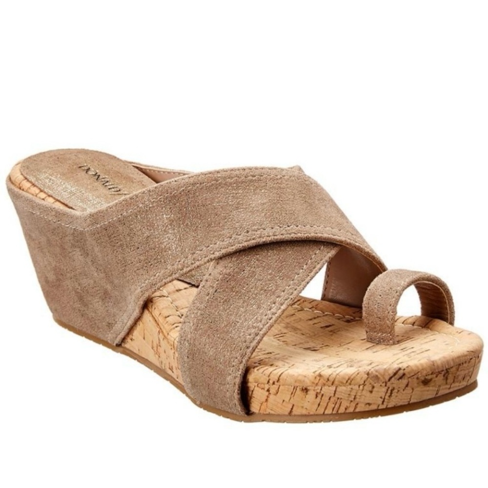 Donald Pliner Geea Taupe Metallic Cork Wedge Platform Sandals Size 8M